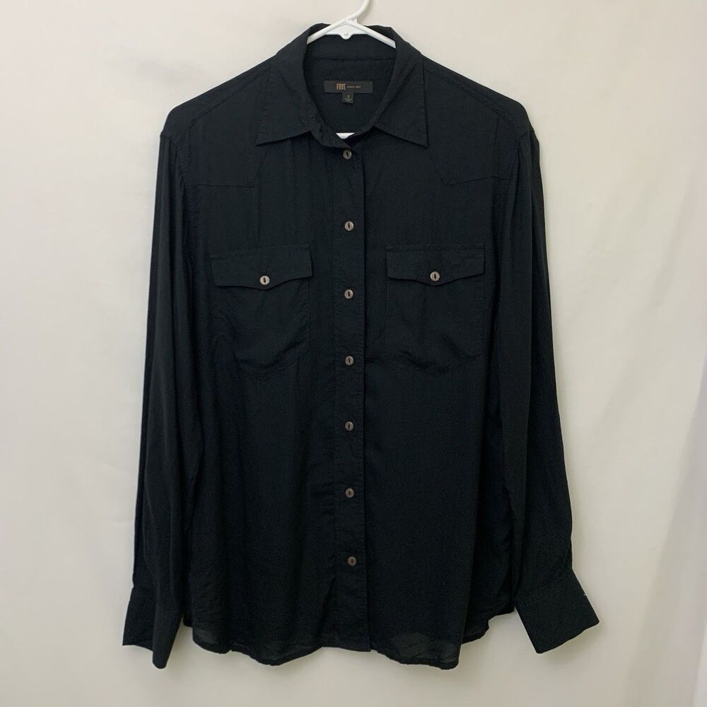 Frye Women's Black Button Up Blouse Size S Long Sleeve Lightweight